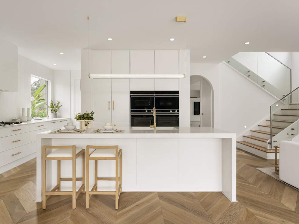 Panorama 33 House Design Kitchen Stairwell in Coastal Style