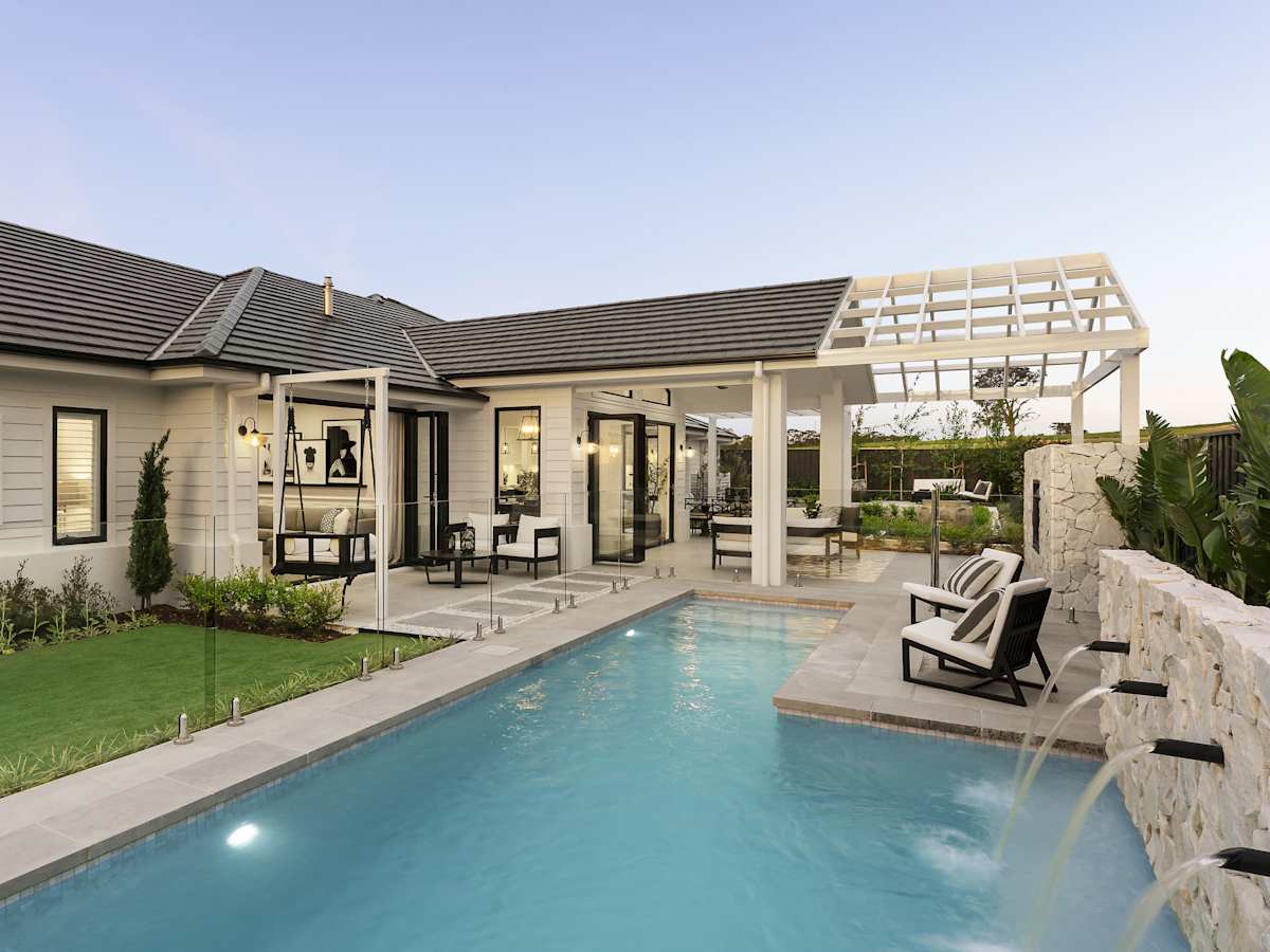 hermitage grande manor house design pool in luxe style