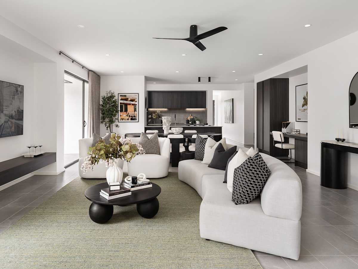 riviera manor house design living and kitchen in contempo style
