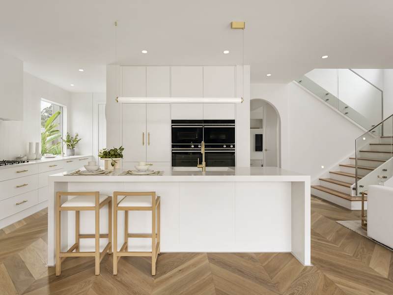 Panorama 33 House Design Kitchen Stairwell in Coastal Style