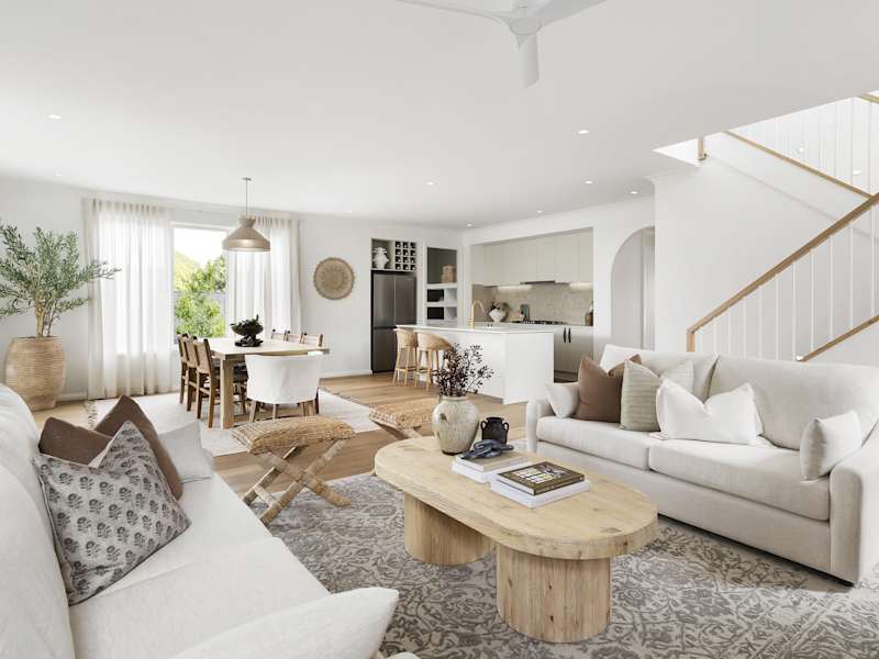 Valiente Three House Design Living Dining Kitchen in Coastal style